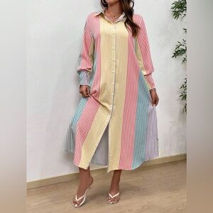 Women’s long print striped dress size 2x Used